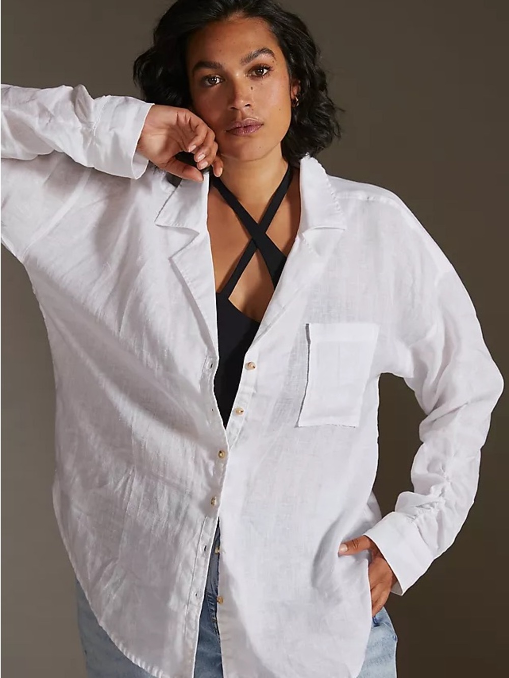 Anthropologie Maeve Sz S White Linen Button Front Relaxed Shirt